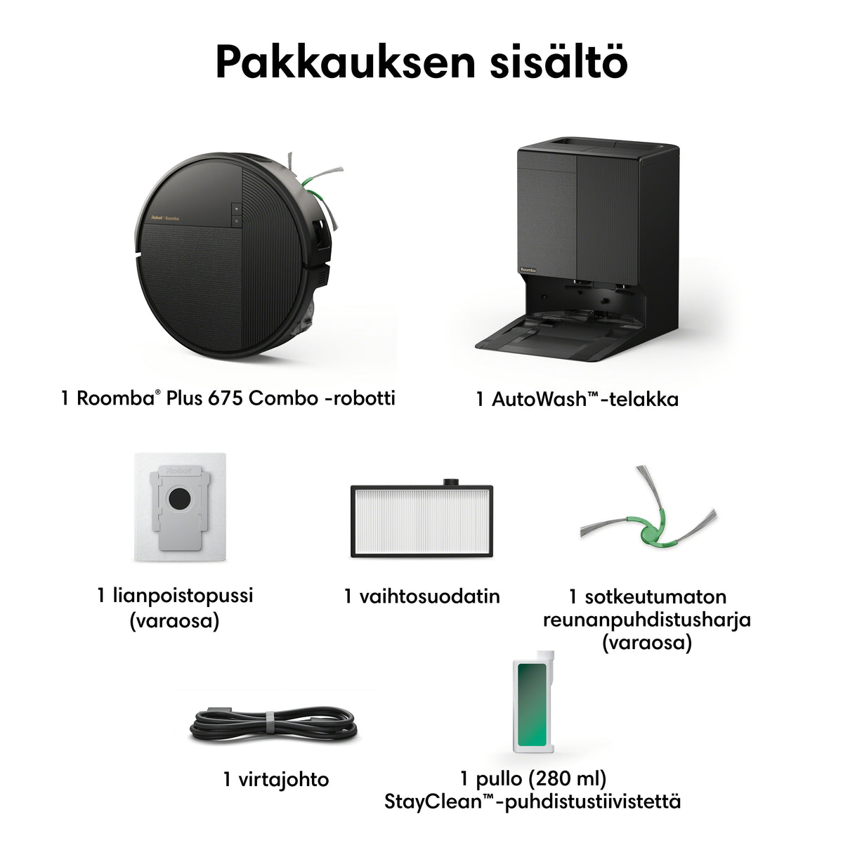 Roomba® Plus 675 Combo + AutoWash™-telakka