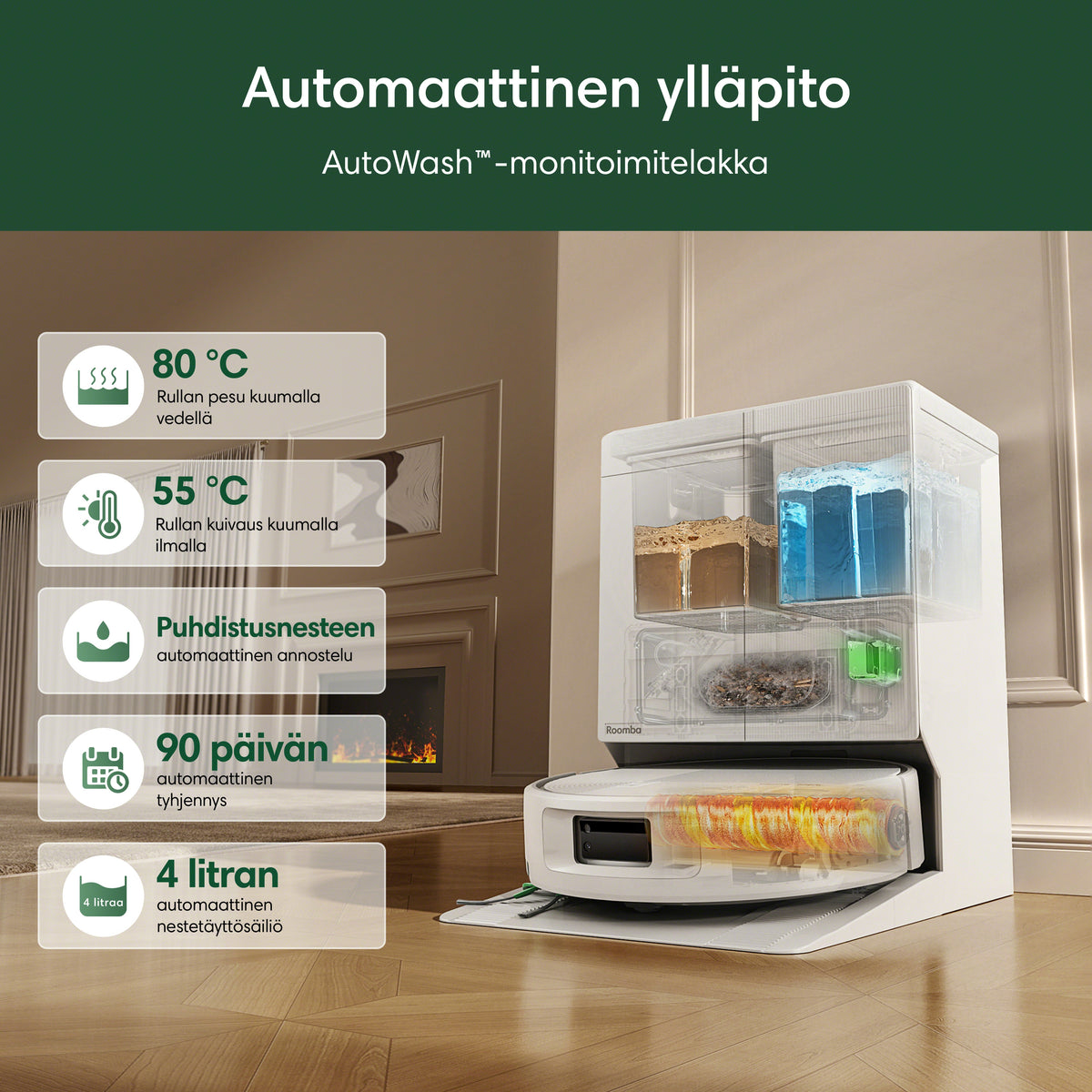 Roomba® Plus 675 Combo + AutoWash™-telakka