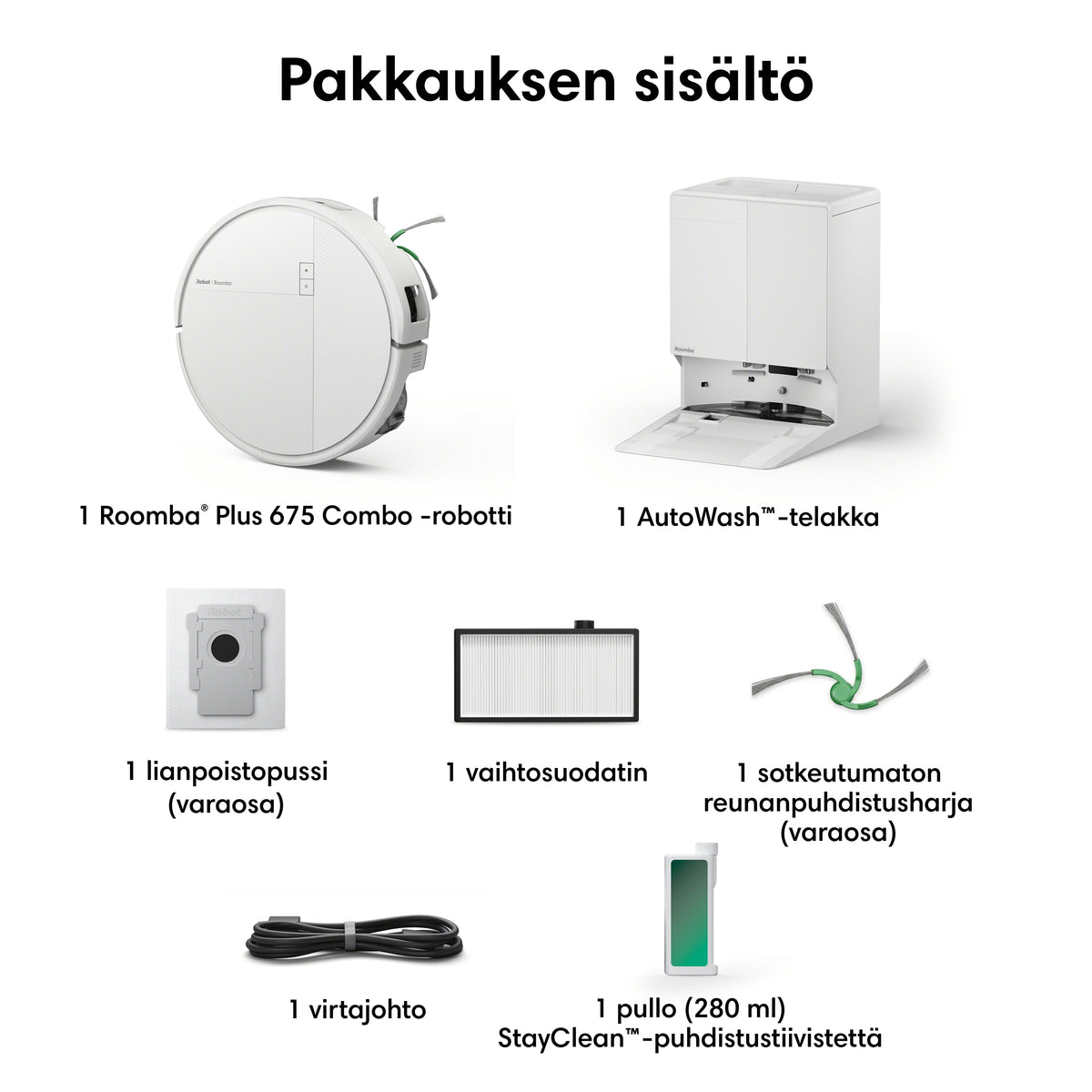 Roomba® Plus 675 Combo + AutoWash™-telakka