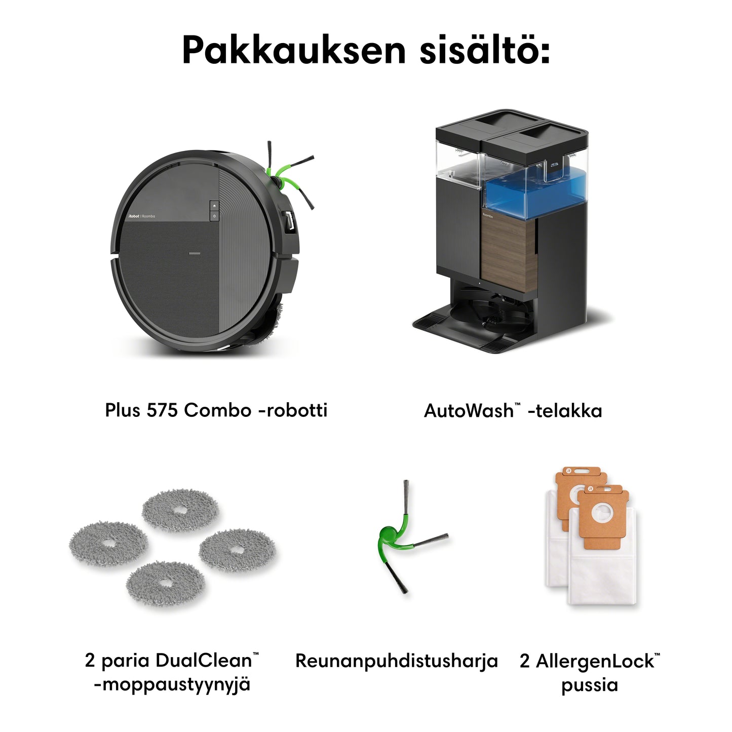 Roomba® Plus 575 Combo -robotti + AutoWash™-telakka